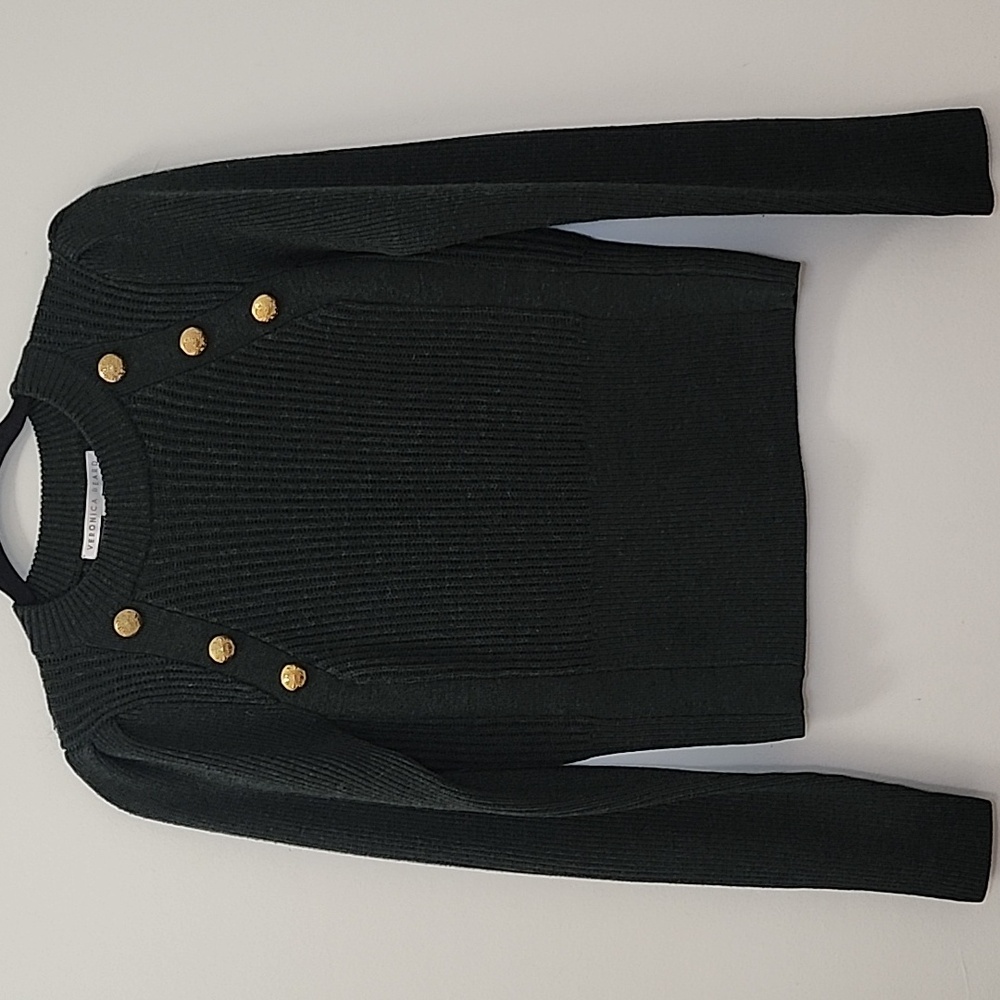 Veronica Beard Kelly Green 100% Wool Sweater Button Shoulder Raglan Dark Sz S - Picture 2 of 16